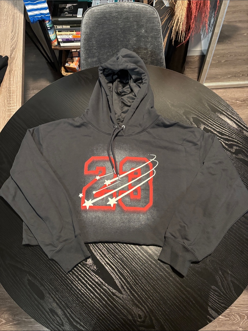 Jordan Black Cropped Hoodie with Red '23' Graphic NWT US L